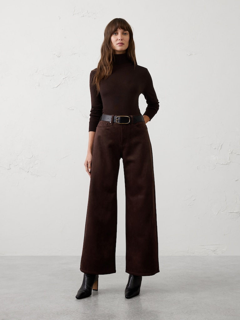 Vegan Suede Wide-Leg High-Rise Pant