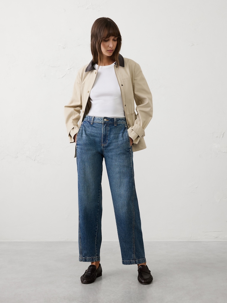 Barrel-Leg Mid-Rise Seamed Jean