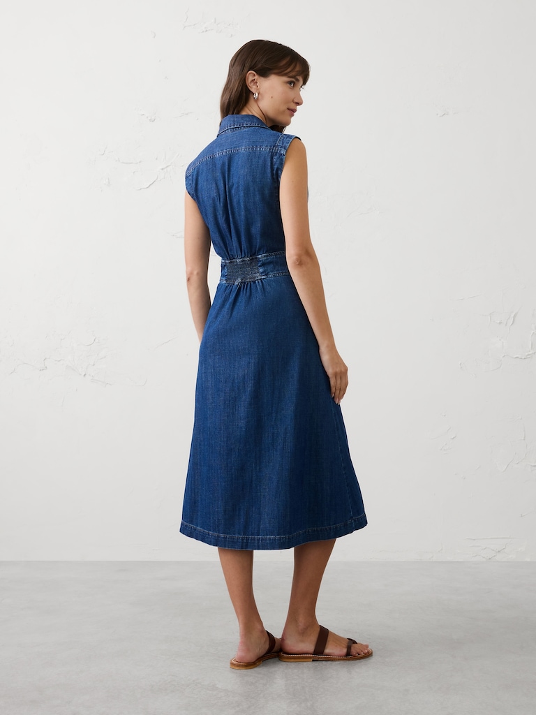 Chambray Collared Button-Down Midi Dress
