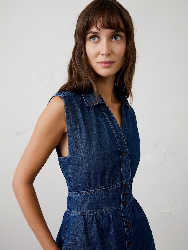Chambray Collared Button-Down Midi Dress
