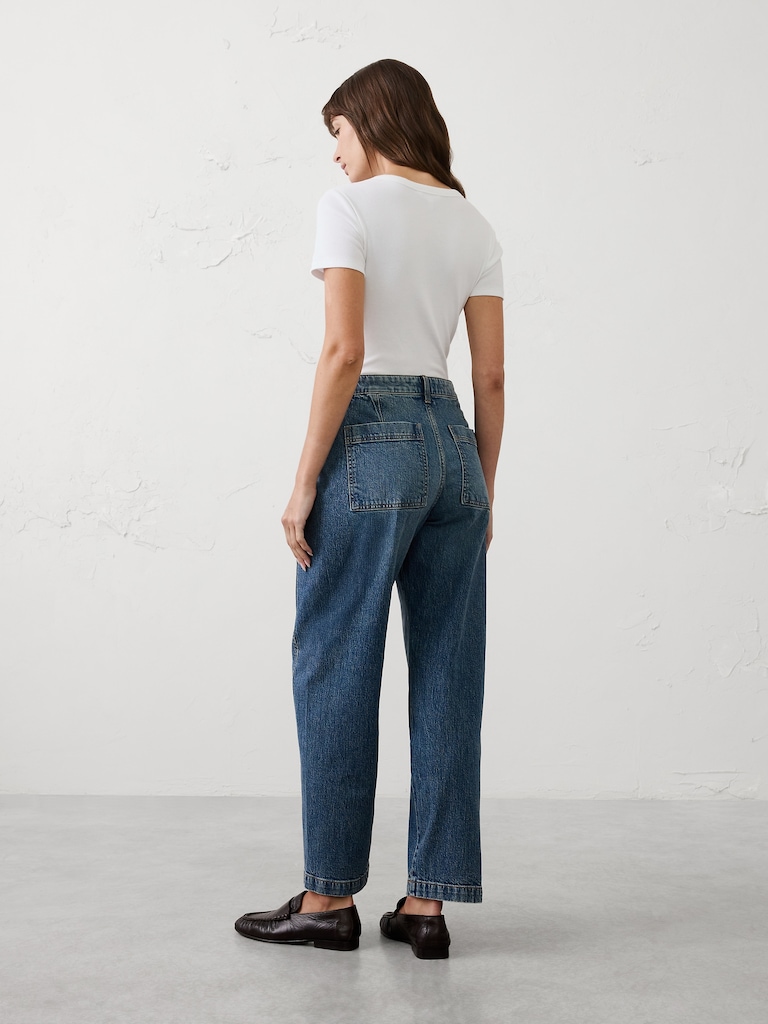 Barrel-Leg Mid-Rise Seamed Jean