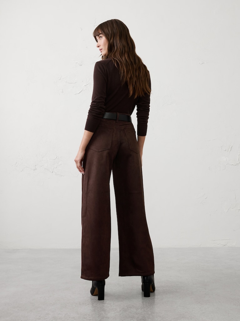 Vegan Suede Wide-Leg High-Rise Pant