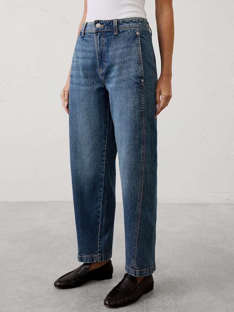 Barrel-Leg Mid-Rise Seamed Jean