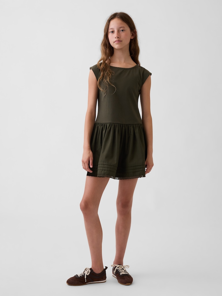 Kids Mixed Media Drop-Waist Dress