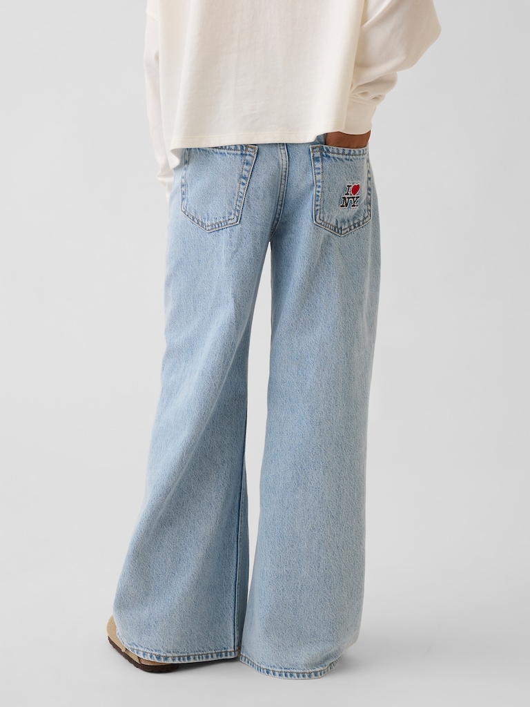 Kids Low Rise Embroidered I Heart NY Baggy Jeans