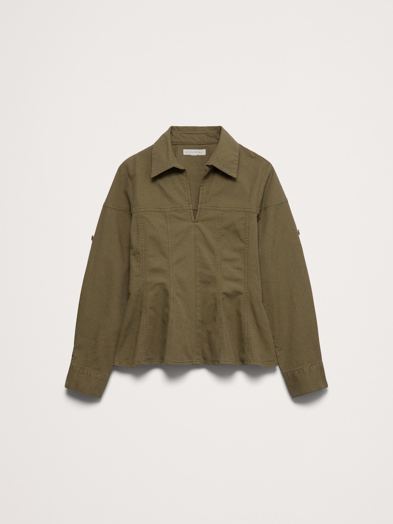 Stretch-Cotton Pleated-Waist Top