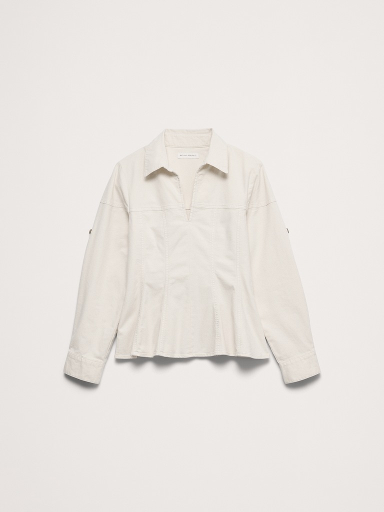 Stretch-Cotton Pleated-Waist Top
