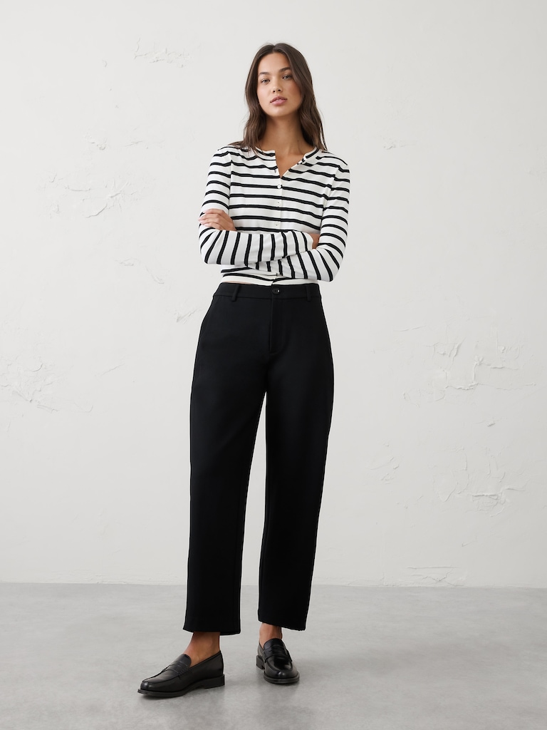 Barrel-Leg High-Rise Knit Ponte Pant