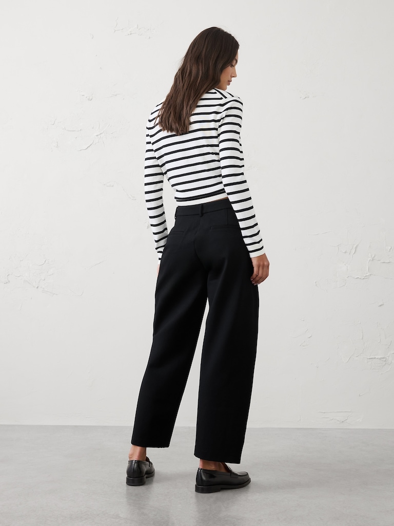 Barrel-Leg High-Rise Knit Ponte Pant