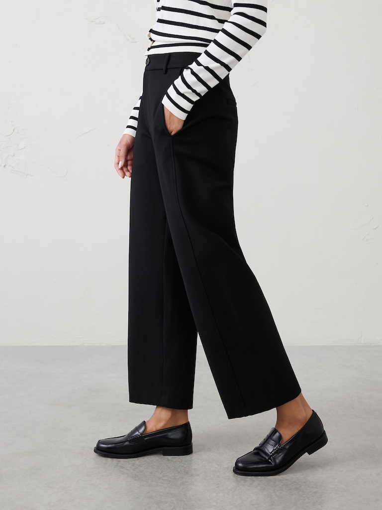 Barrel-Leg High-Rise Knit Ponte Pant