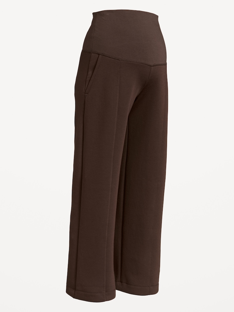 Maternity Bounce Fleece Rollover-Waist Wide-Leg Pants