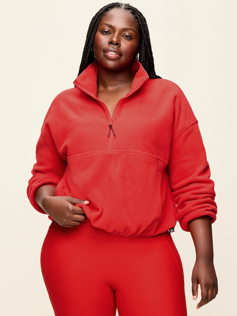Oversized Half-Zip Cropped Fleece Sweatshirt
