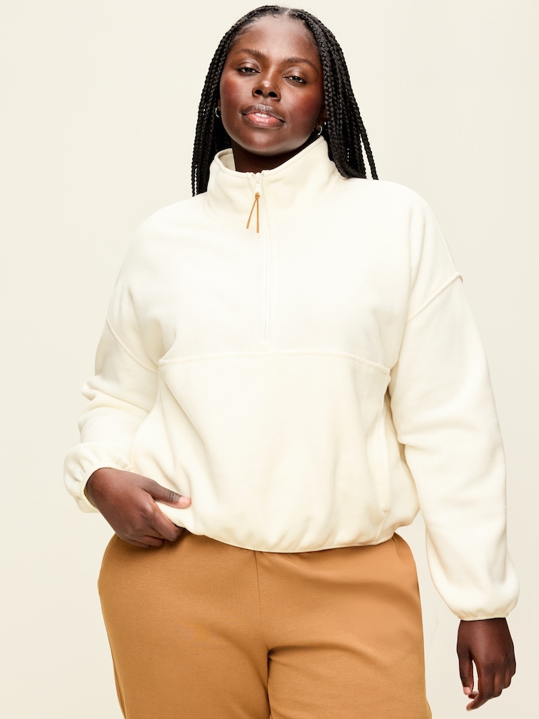 Oversized Half-Zip Cropped Fleece Sweatshirt