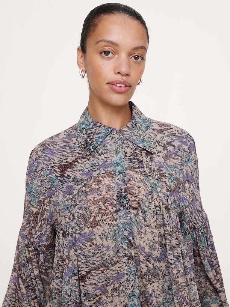 Viscose Balloon-Sleeve Blouse