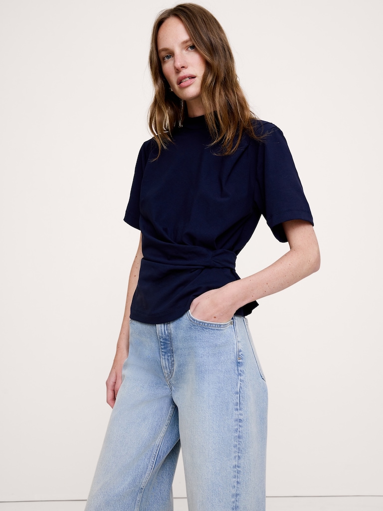 Stretch-Cotton High-Neck Top