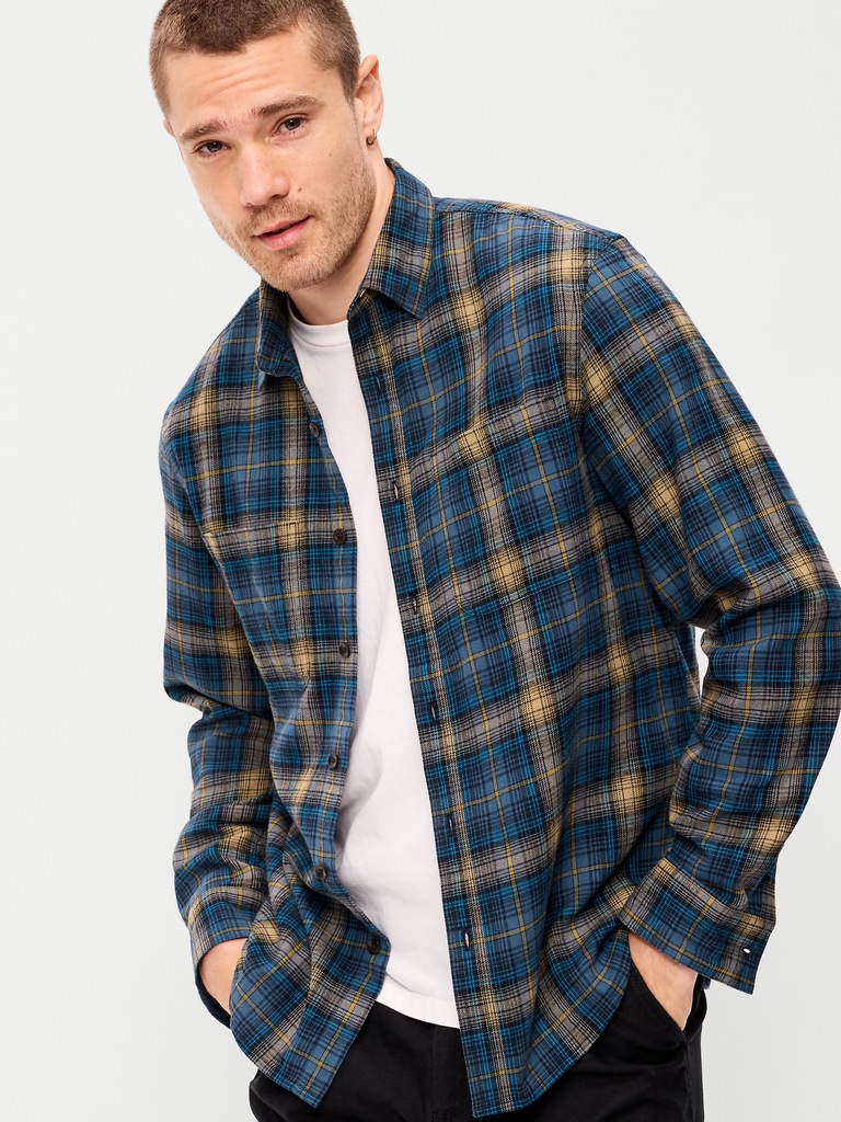 Relaxed Long-Sleeve Flannel Pocket Shirt