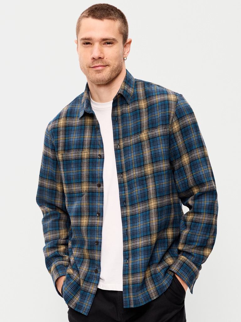 Relaxed Long-Sleeve Flannel Pocket Shirt