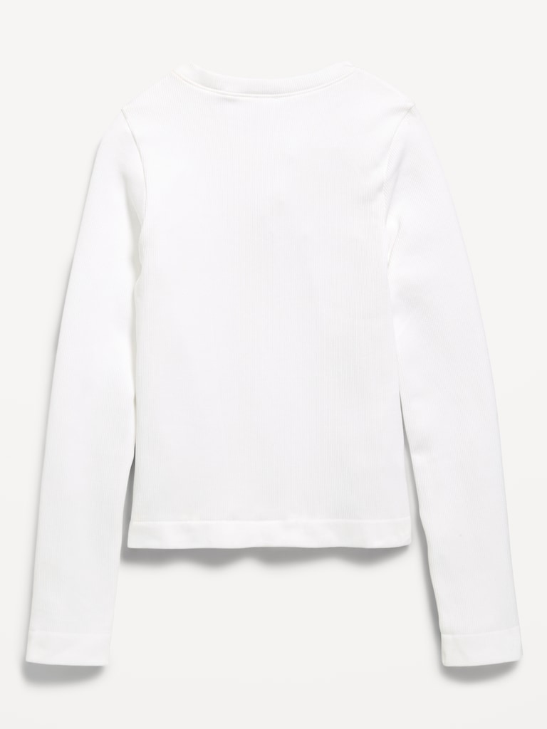 Fitted Long-Sleeve Seamless Ribbed Performance Top for Girls