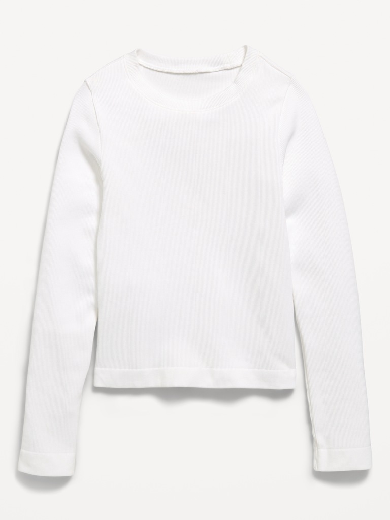 Fitted Long-Sleeve Seamless Ribbed Performance Top for Girls