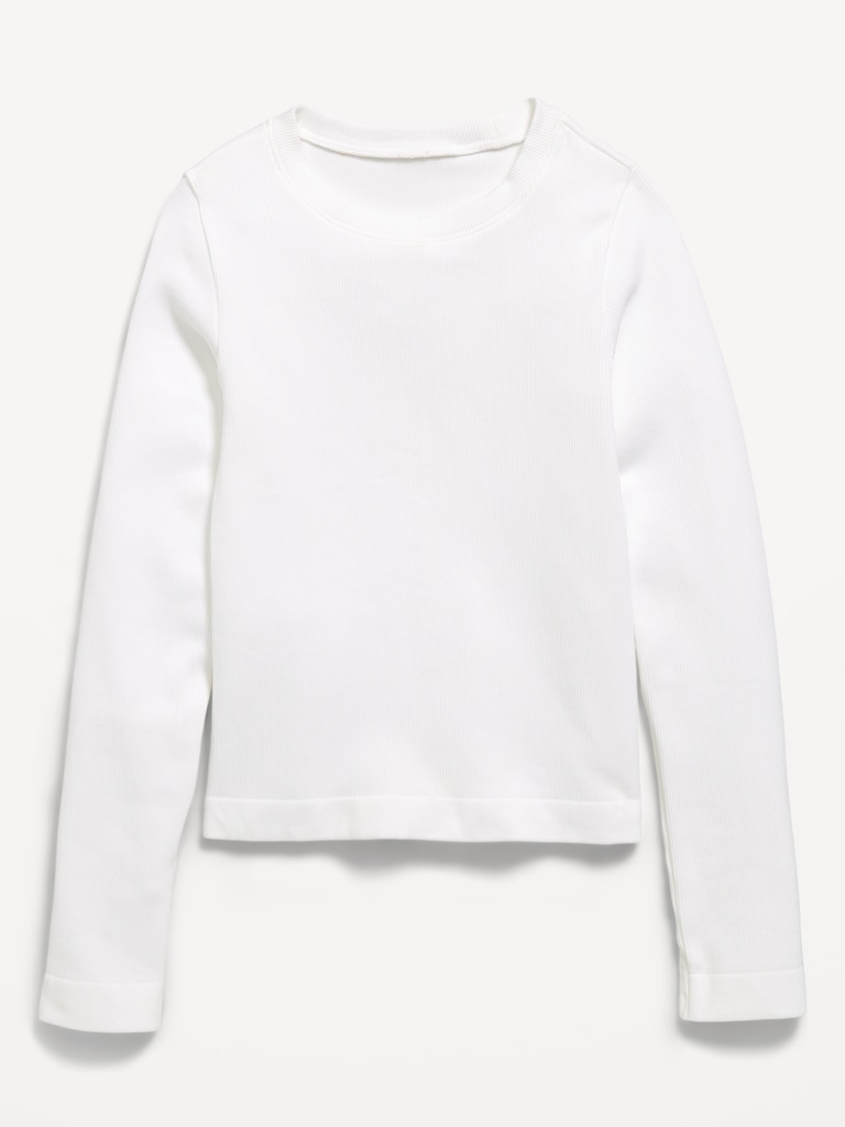 Fitted Long-Sleeve Seamless Ribbed Performance Top for Girls