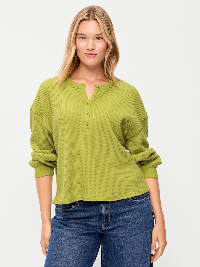 Long-Sleeve Crew-Neck Henley T-Shirt