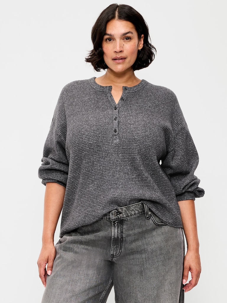 Long-Sleeve Crew-Neck Henley T-Shirt