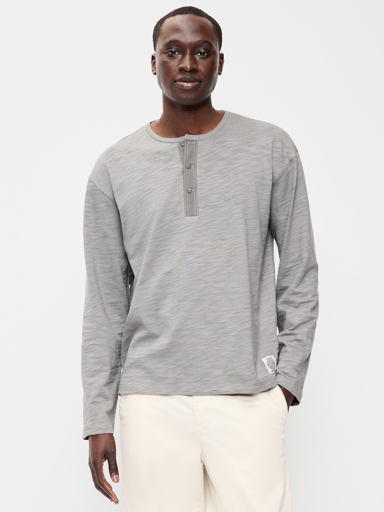 Long-Sleeve Slub-Knit Henley T-Shirt