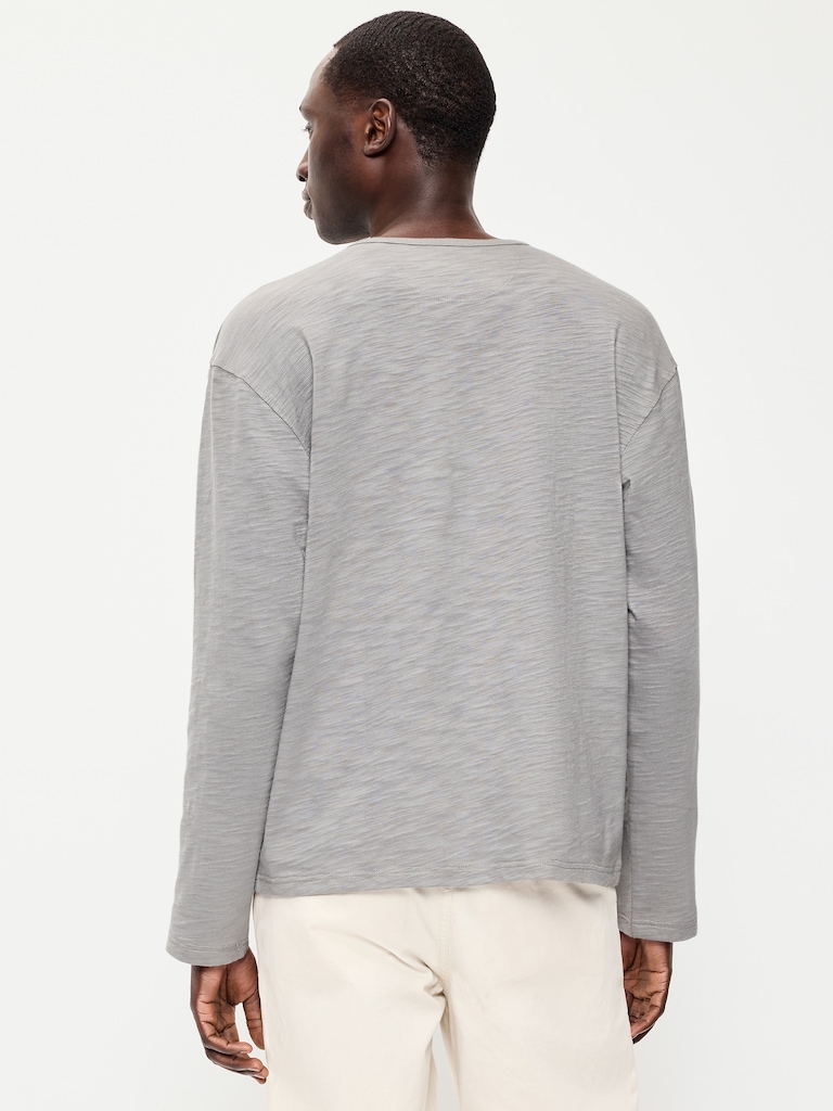 Long-Sleeve Slub-Knit Henley T-Shirt