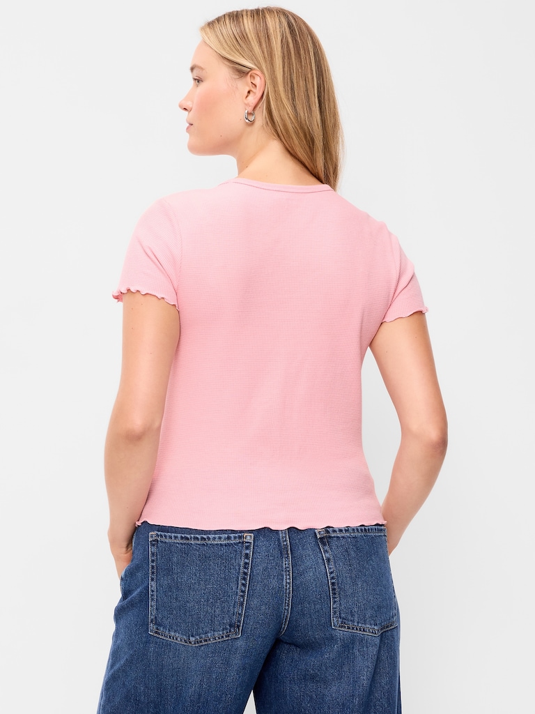 Fitted Waffle-Knit Cropped T-Shirt
