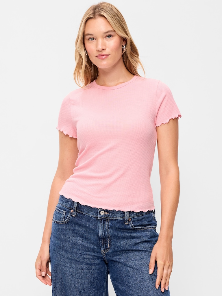 Fitted Waffle-Knit Cropped T-Shirt