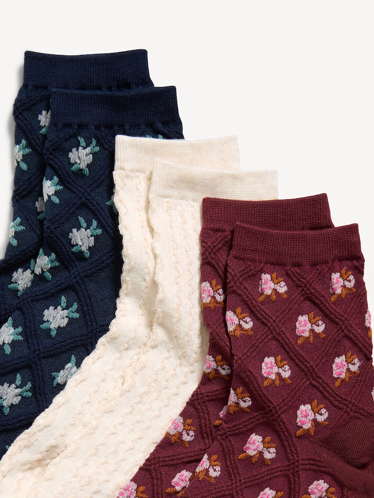 Textured Quarter Crew Socks 3-Pack for Women