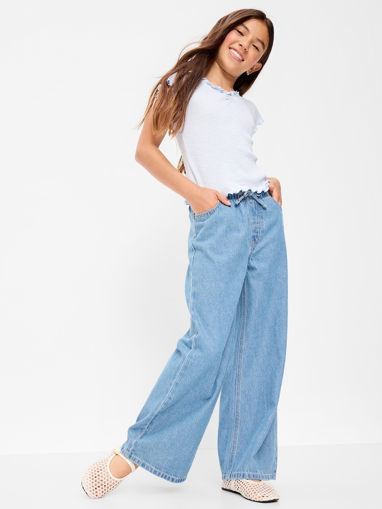 Pull-On Super Baggy Wide-Leg Denim Jeans for Girls