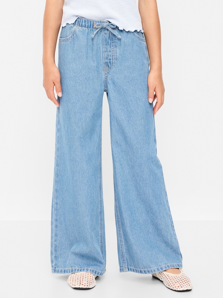 Pull-On Super Baggy Wide-Leg Denim Jeans for Girls