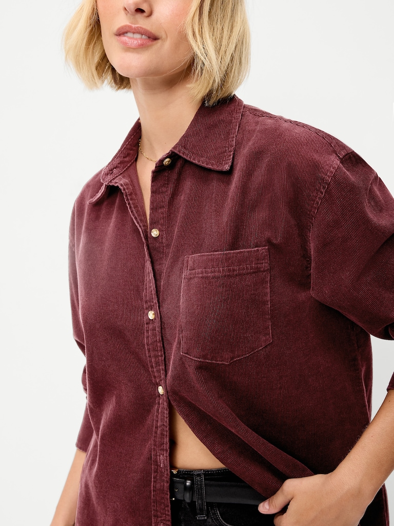 Oversized Boyfriend Button-Down Corduroy Shirt