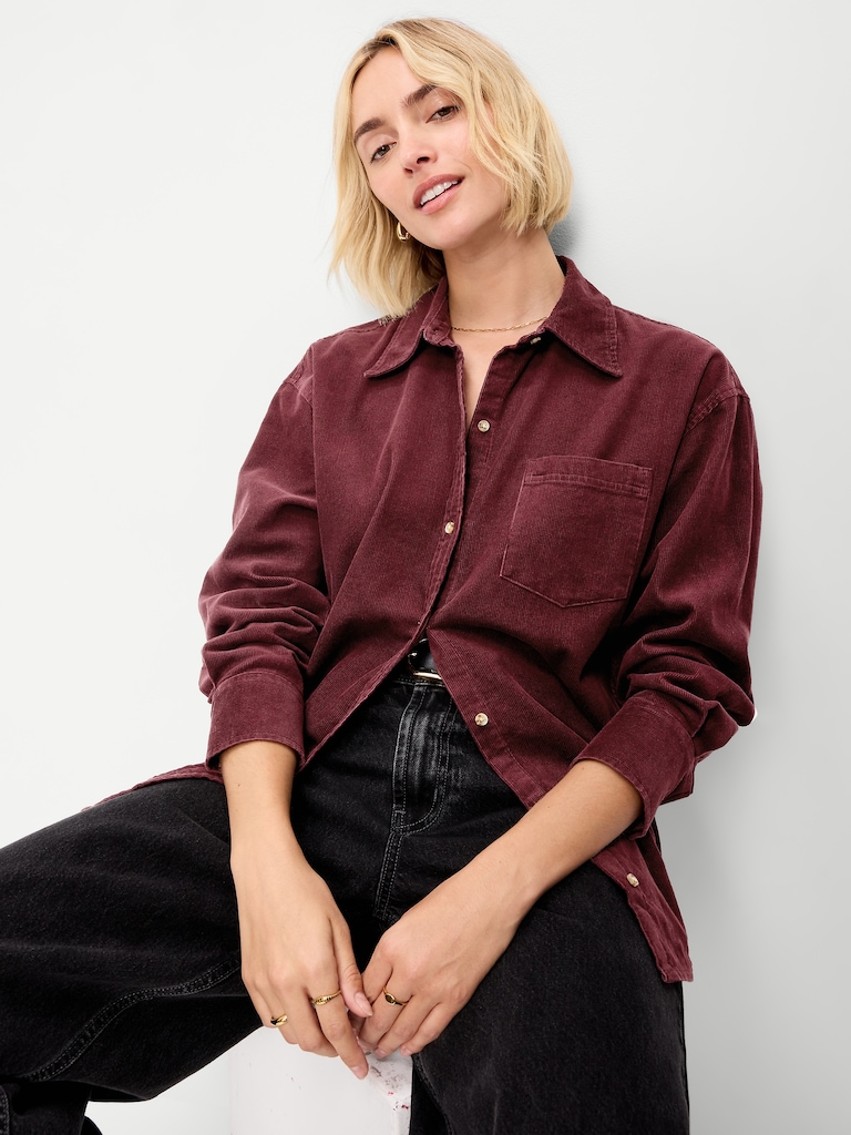 Oversized Boyfriend Button-Down Corduroy Shirt