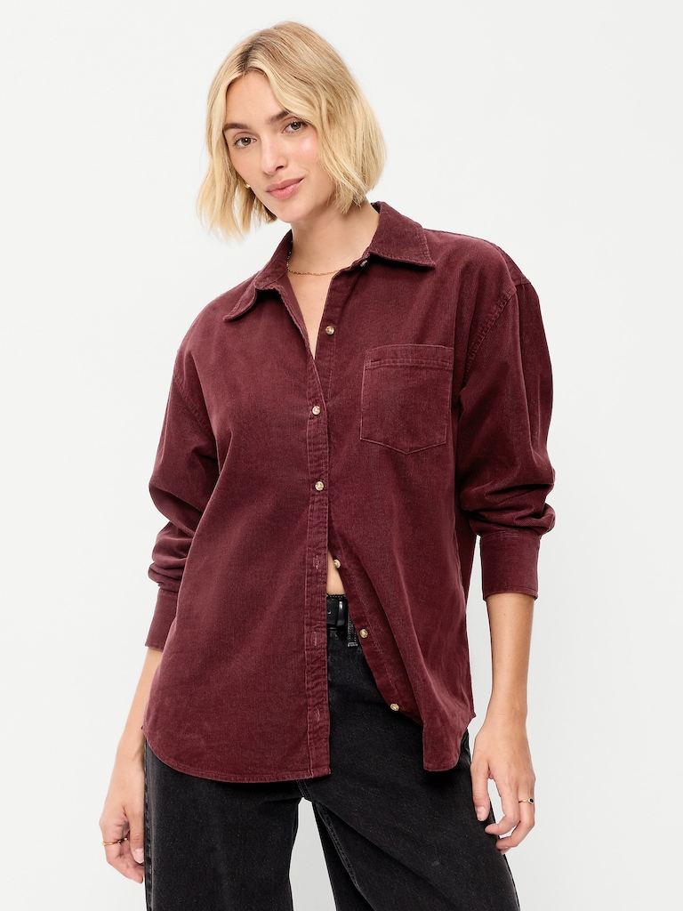 Oversized Boyfriend Button-Down Corduroy Shirt