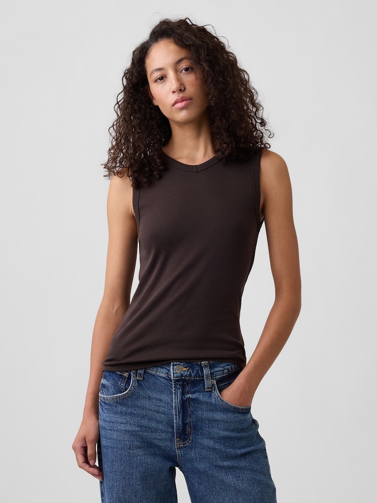 Modern Ribbed High-Neck Tank Top