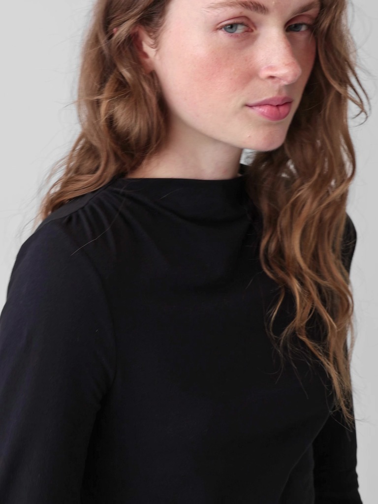 CloseKnit Jersey Funnel-Neck Ruched T-Shirt
