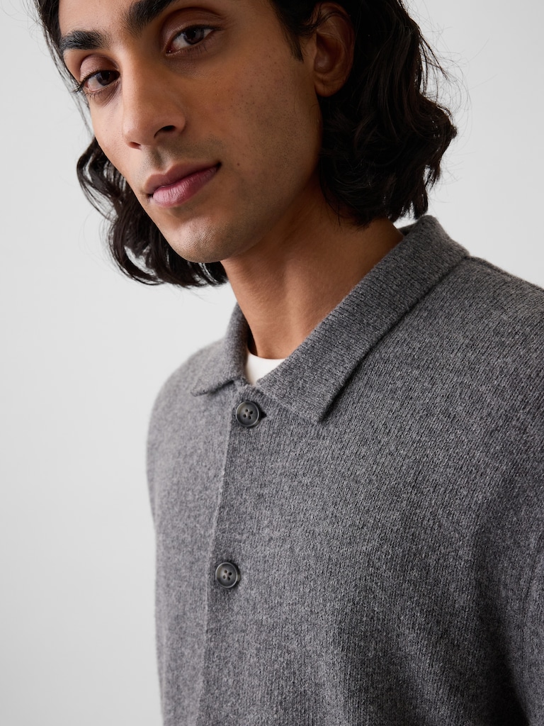 Relaxed Polo Cardigan Sweater