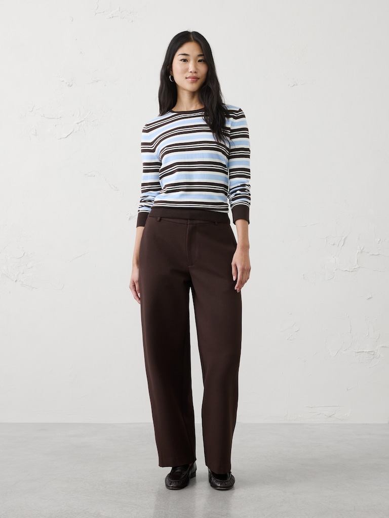 Barrel-Leg High-Rise Knit Ponte Pant