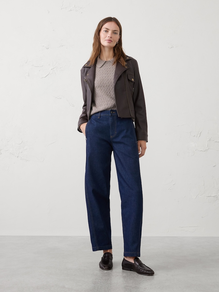 Barrel-Leg Mid-Rise Seamed Jean