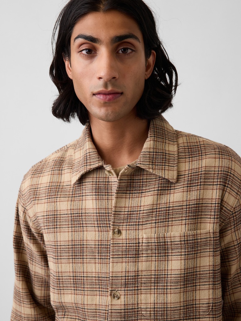 Relaxed Straight-Hem Flannel Shirt