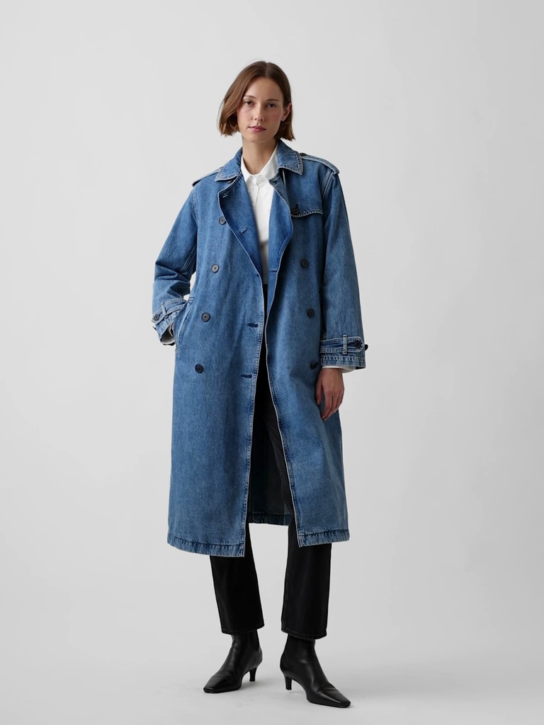 Longline Icon Denim Trench Jacket