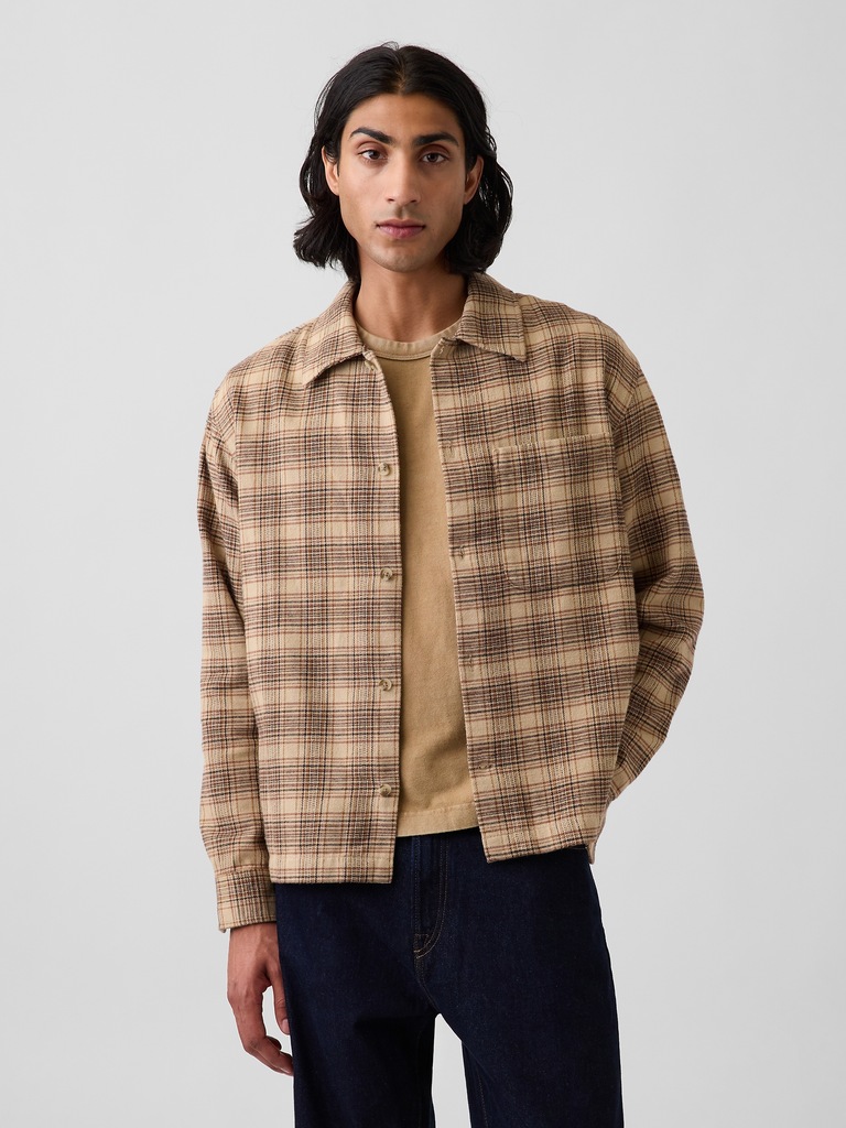 Relaxed Straight-Hem Flannel Shirt