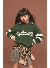 Oversized Long-Sleeve Rugby Polo Sweater for Girls