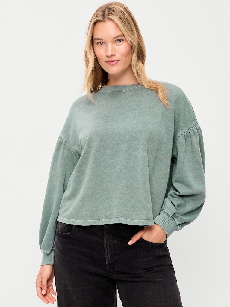SoComfy Oversized Puff-Sleeve Cropped Sweatshirt