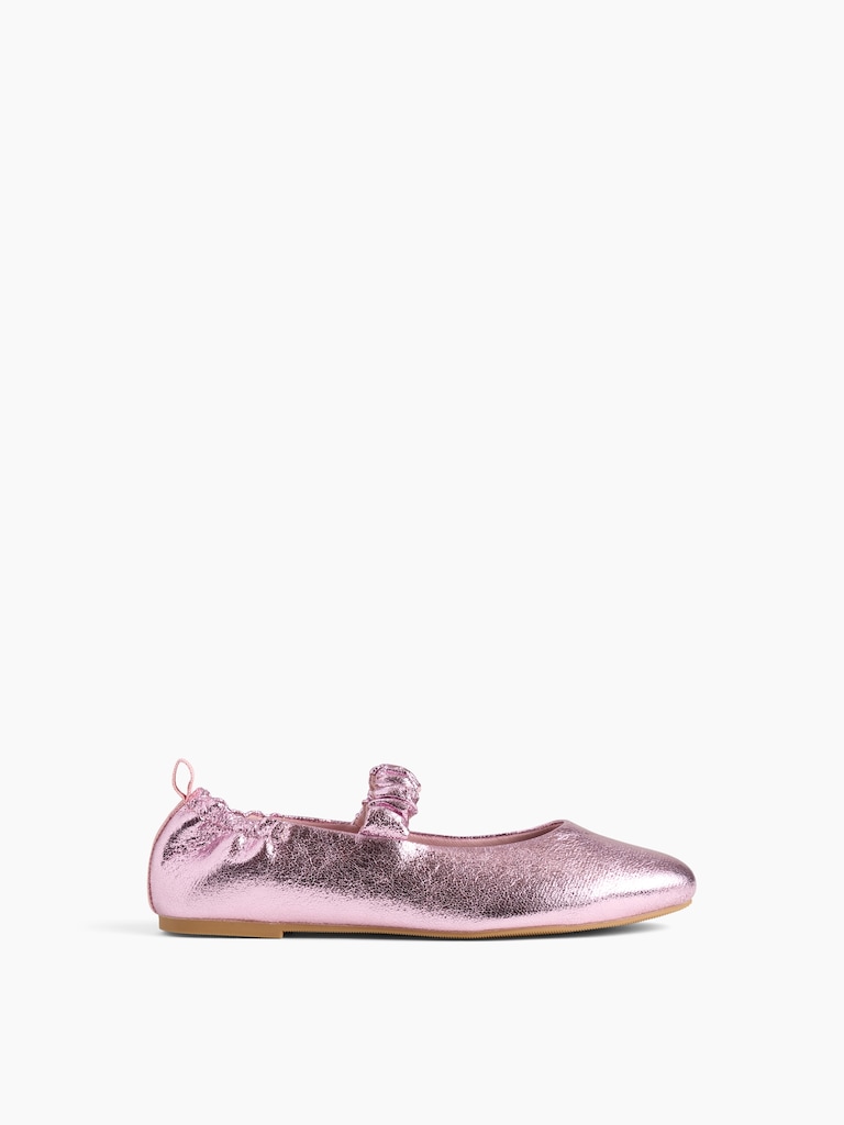 Kids Metallic Ruched Vegan Leather Flats