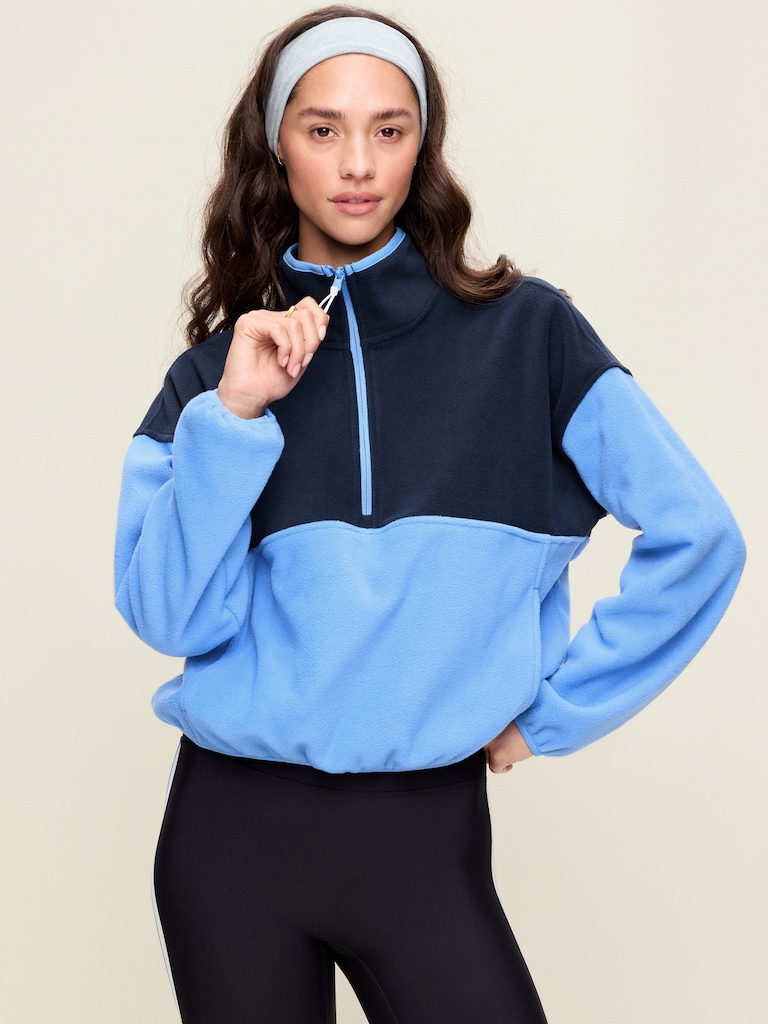 Oversized Half-Zip Cropped Fleece Sweatshirt
