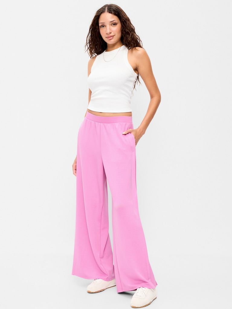 High-Waisted Bounce Lite Drapey Wide-Leg Pleated Pants