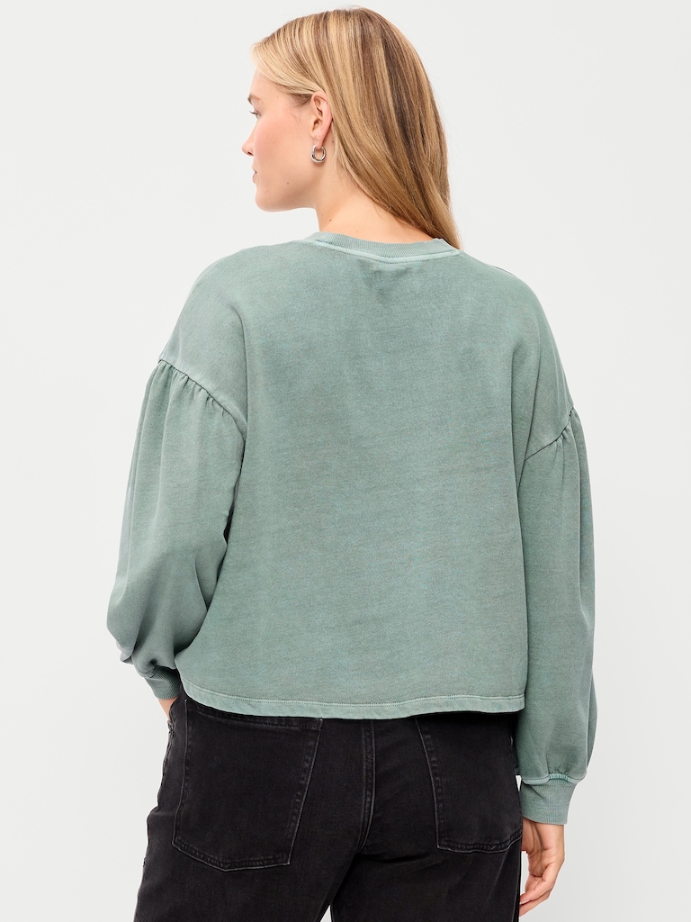 SoComfy Oversized Puff-Sleeve Cropped Sweatshirt